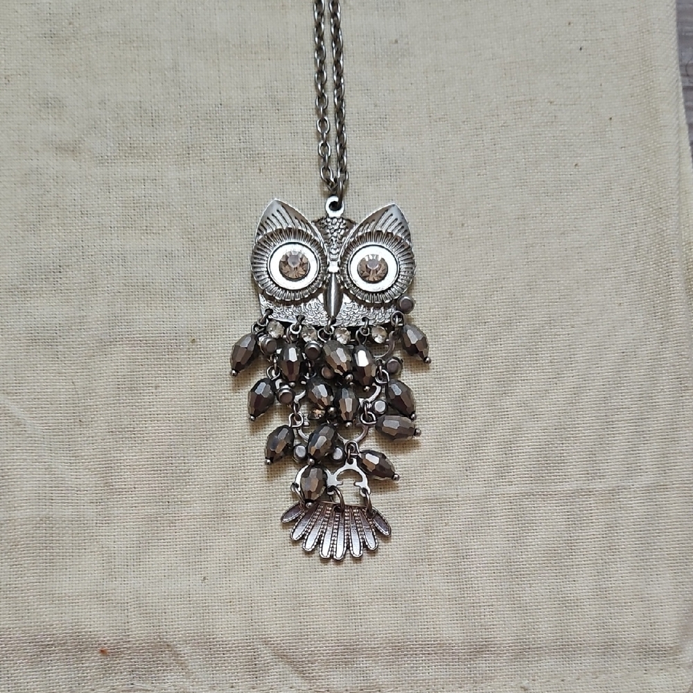 Silver Owl Pendant Necklace 18in